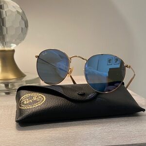 Ray-Ban Gold Sunglasses with Blue Lenses